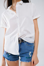 Short Sleeve Relaxed Button Up Shirt in White