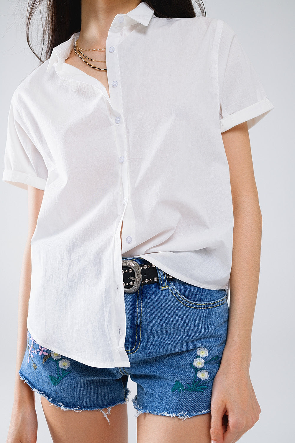 Short Sleeve Relaxed Button Up Shirt in White