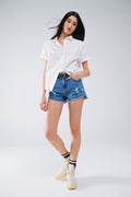 Short Sleeve Relaxed Button Up Shirt in White