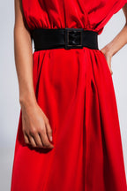 Short Sleeve Satin Maxi Dress in Red