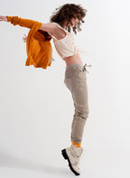 Skinny Chinos with Elastic Waist Beige