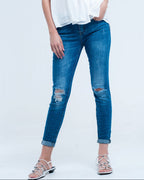 Skinny Elastic Jeans with Rips