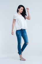 Skinny Elastic Jeans with Rips