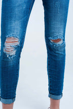 Skinny Elastic Jeans with Rips