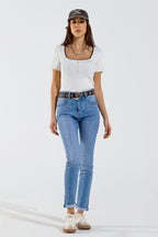 Skinny Jeans in Washed Blue with Strass All Over the Front