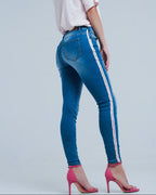 Skinny Jeans with Side Seam Stripes