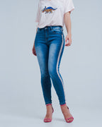 Skinny Jeans with Side Seam Stripes