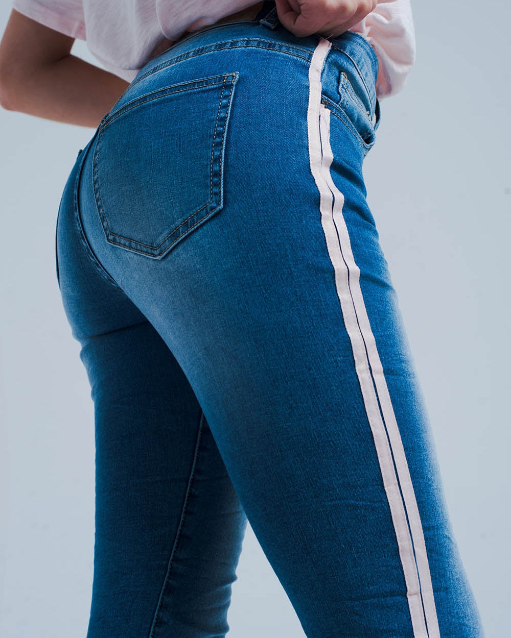 Skinny Jeans with Side Seam Stripes