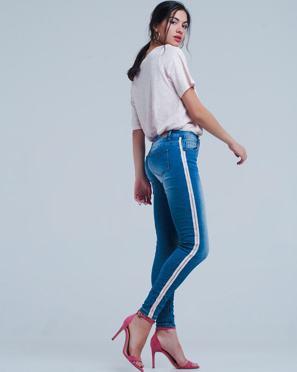 Skinny Jeans with Side Seam Stripes
