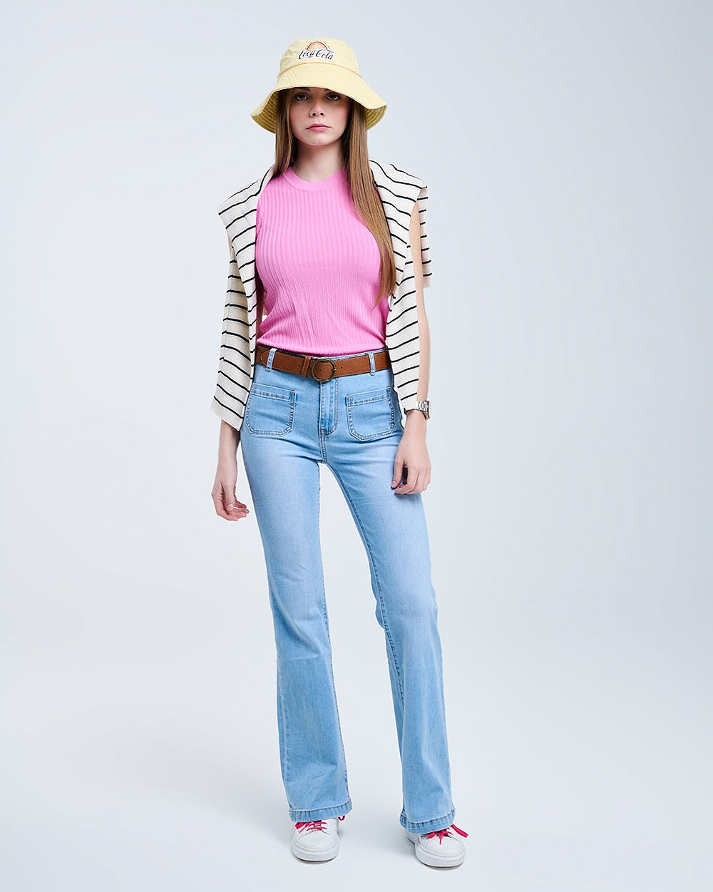 Skinny Light Wash Flare Jeans with Front Pockets
