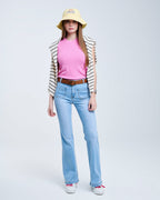 Skinny Light Wash Flare Jeans with Front Pockets