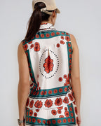 Sleeveless Creme Shirt with Floral Design