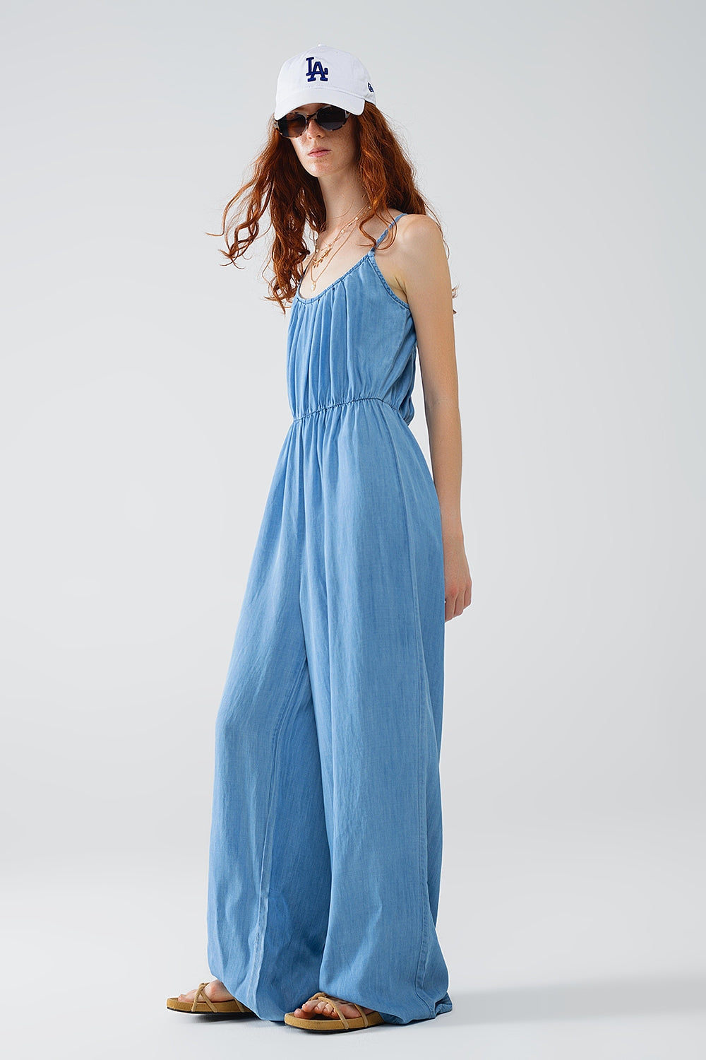 Sleevless Tencel Denim Jumpsuit with Elastic Waist