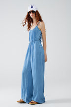 Sleevless Tencel Denim Jumpsuit with Elastic Waist