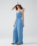 Sleevless Tencel Denim Jumpsuit with Elastic Waist