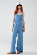 Sleevless Tencel Denim Jumpsuit with Elastic Waist