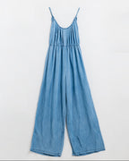 Sleevless Tencel Denim Jumpsuit with Elastic Waist