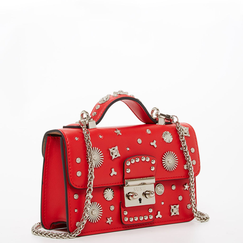 Studded Small Leather Crossbody Bag | Red Purse
