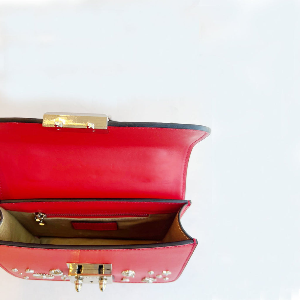 Studded Small Leather Crossbody Bag | Red Purse
