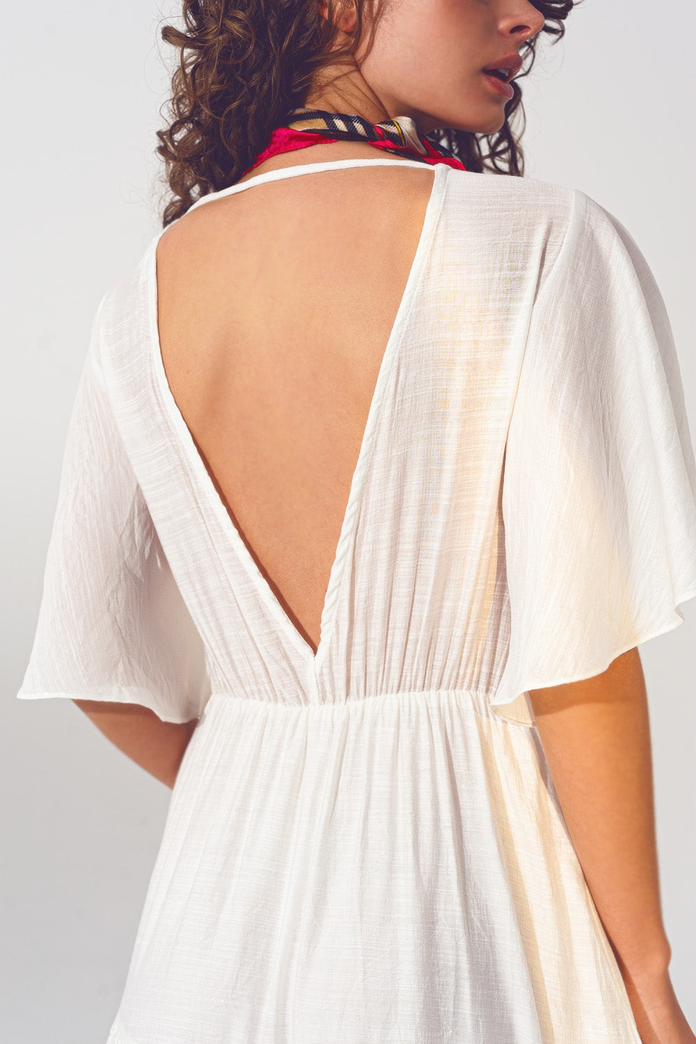 Smock V-Neck Maxi Dress in White