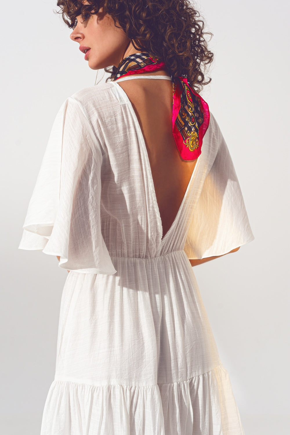 Smock V-Neck Maxi Dress in White