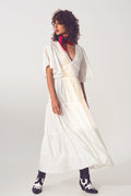 Smock V-Neck Maxi Dress in White