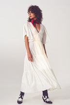 Smock V-Neck Maxi Dress in White