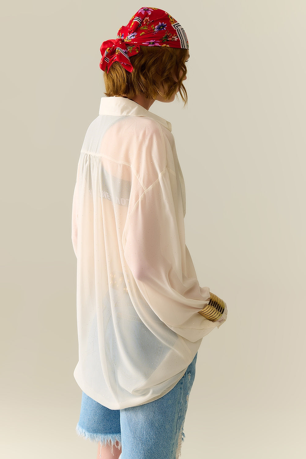 Soft Beige Chiffon Blouse with Glitter Detail