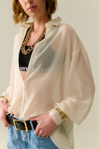 Soft Beige Chiffon Blouse with Glitter Detail