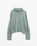 Soft Knit Striped Turtleneck Sweater in Green