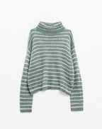Soft Knit Striped Turtleneck Sweater in Green