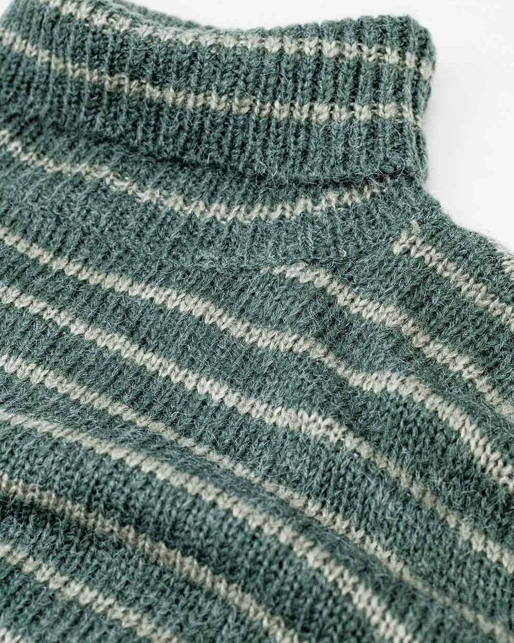 Soft Knit Striped Turtleneck Sweater in Green