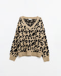 Soft Knit V-Neck Sweater with Leopard Print