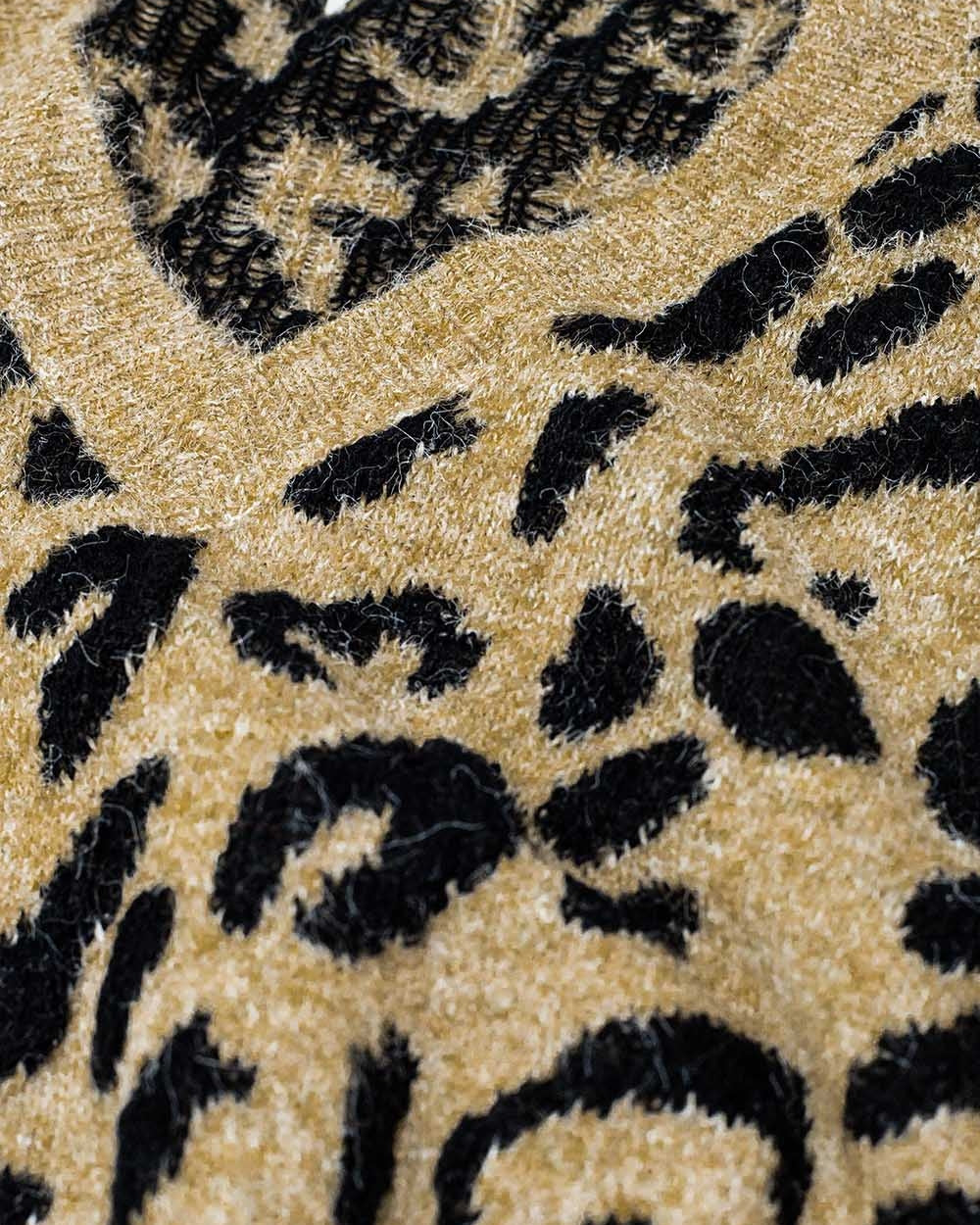 Soft Knit V-Neck Sweater with Leopard Print