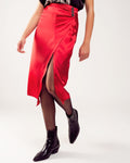 Split Front Midi Skirt in Red