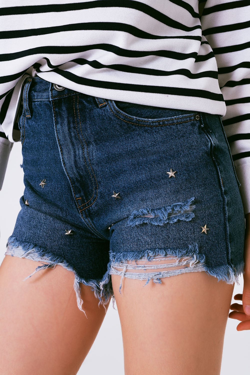 Star Stud Embellishment Denim Shorts