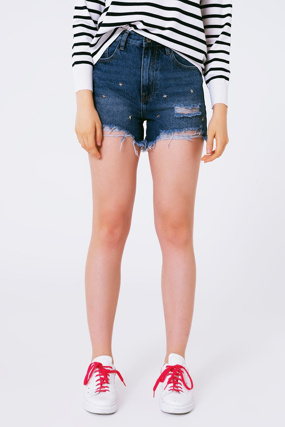 Star Stud Embellishment Denim Shorts