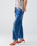 Straight Distressed Jeans with Paint Stains Details
