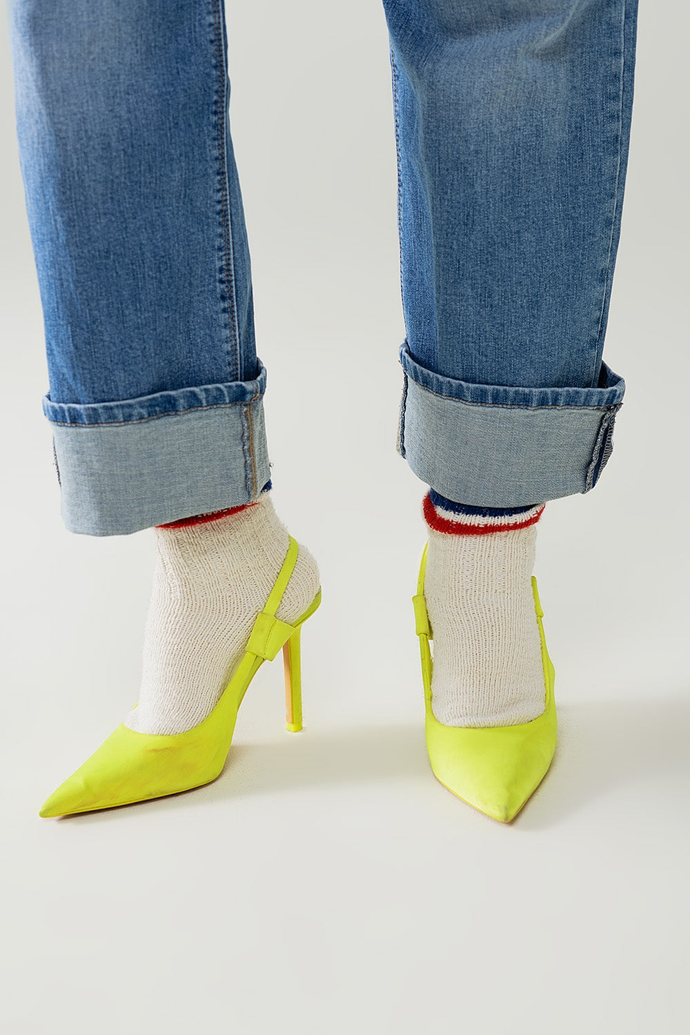 Straight Fit Cuffed Jeans with Mid Wash