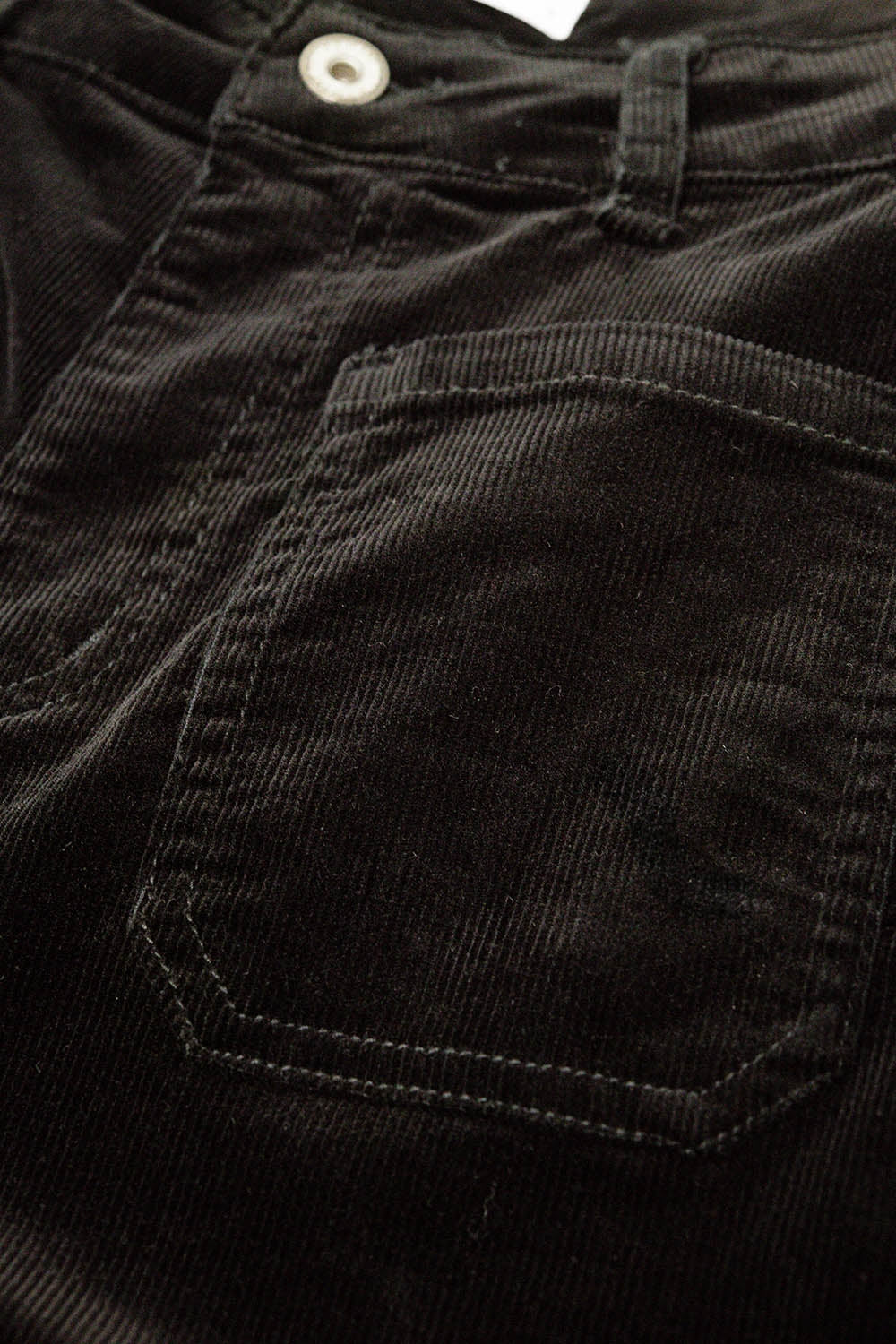 Straight Leg Corduroy Jeans in Black with Pockets