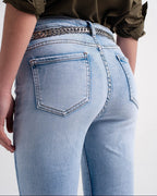 Straight Leg Jeans with Folded Ankles in Light Denim
