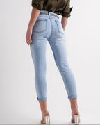 Straight Leg Jeans with Folded Ankles in Light Denim