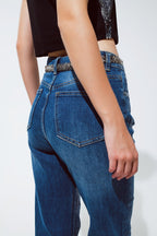 Straight Leg Jeans with Silver Metallic Finish
