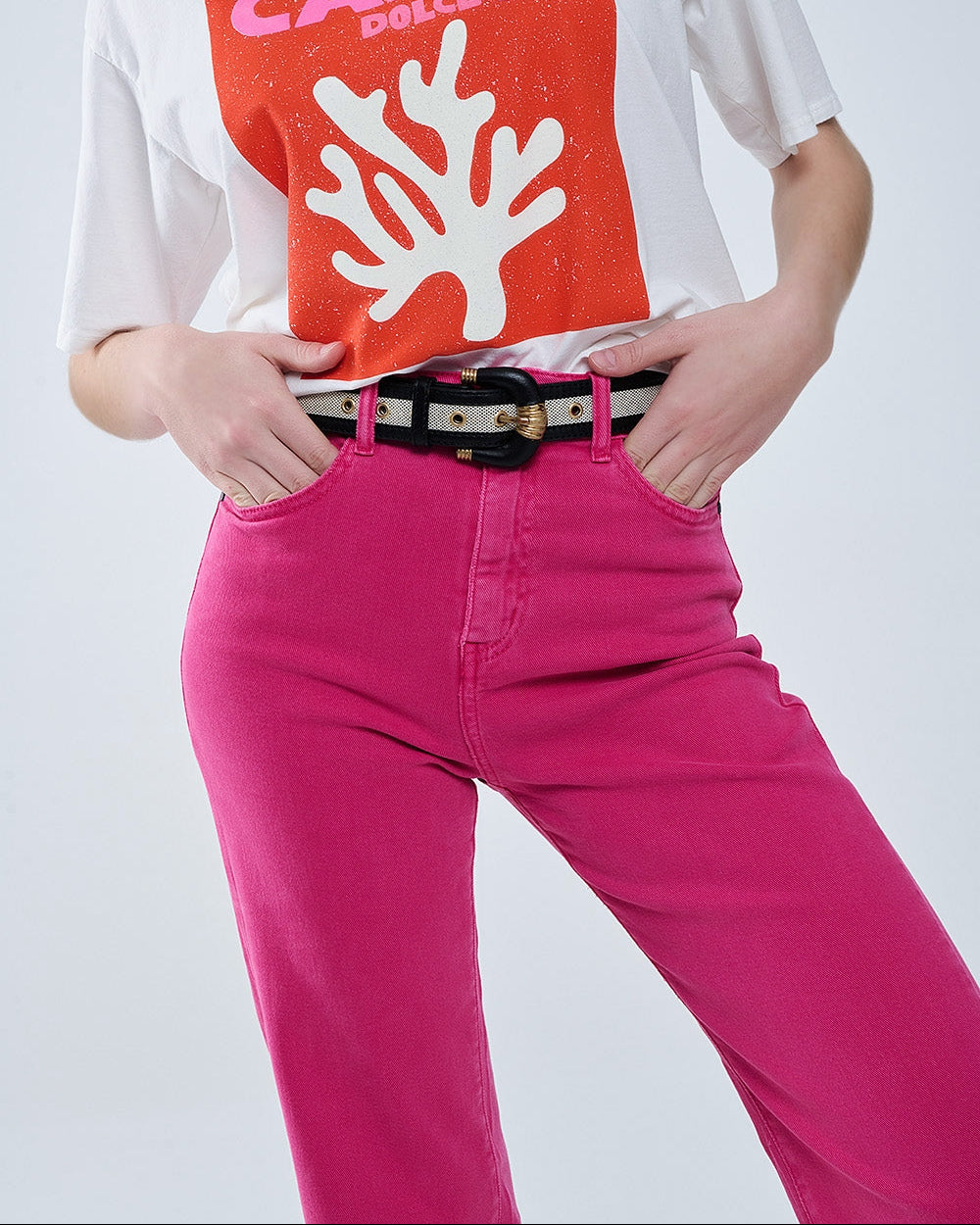 Straight Leg Pants with Cropped Hem in Magenta