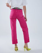 Straight Leg Pants with Cropped Hem in Magenta