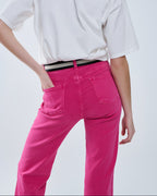 Straight Leg Pants with Cropped Hem in Magenta