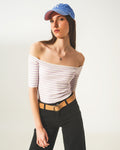 Stripe Bardot Top in Lilac