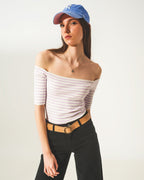 Stripe Bardot Top in Lilac