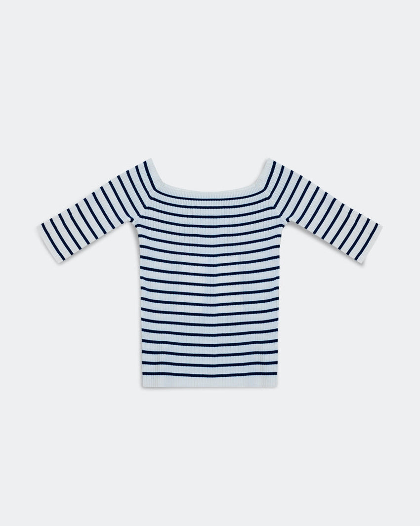 Stripe Bardot Top in Navy