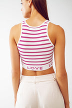 Striped Cropped Top with Love Text in Pink
